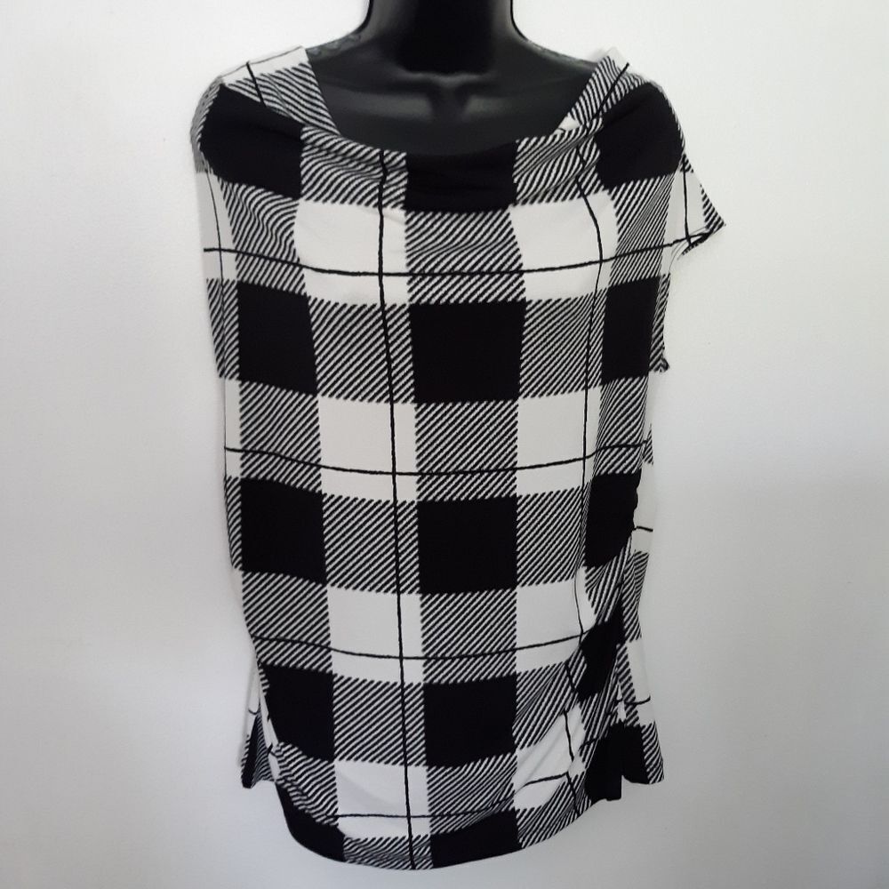 Worthington boatneck plaid blouse